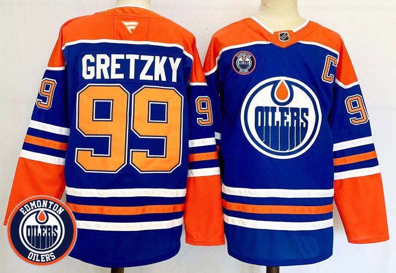Men Edmonton Oilers #99 Gretzky Blue Fanatics 2025 NHL Jersey style 1